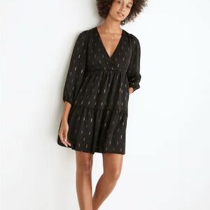 Madewell Metallic Jacquard Faux-Wrap Tiered Mini Dress Size XS